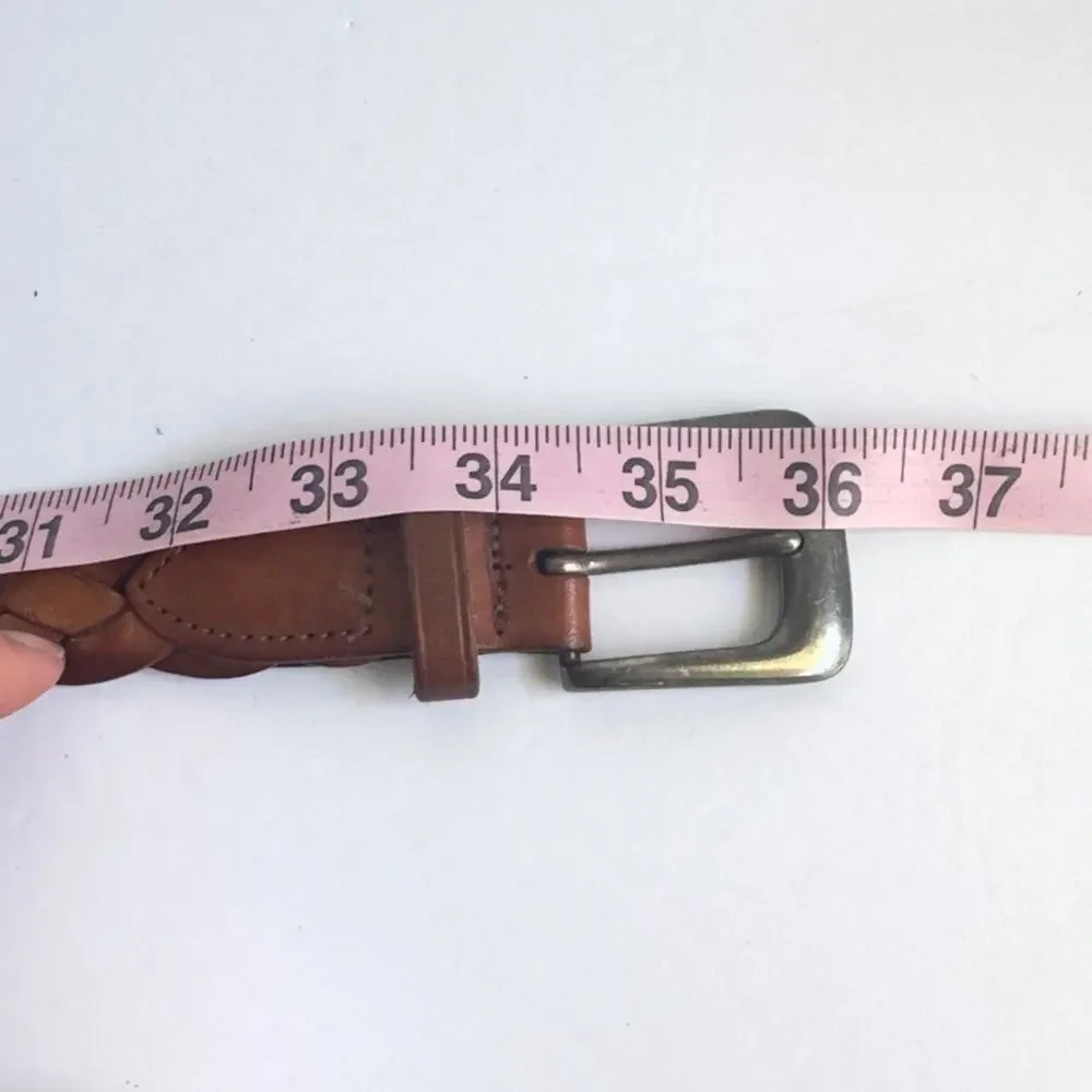 Vintage Brown Woven Leather Belt Western Distressed Boho Wide Braided 28 Small‎